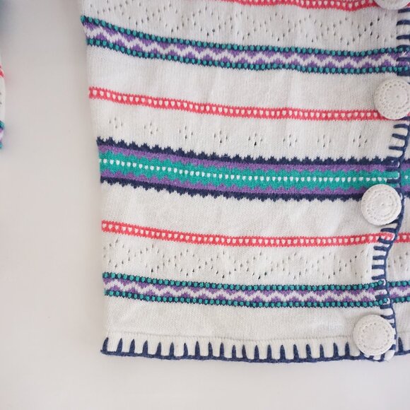 Vintage Accordéon White Knit Multicolour Striped Button Cardigan Eclectic M - Picture 7 of 10